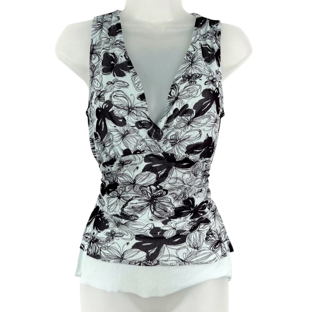 Anthropologie Moth Blue Floral Butterfly Mesh Wrap Tie Sleeveless Blouse Y2K S